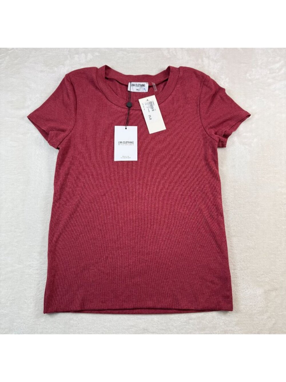 NWT LNA Clothing Harrison Ribbed Tee T Shirt Womens Small Heather Red Maroon